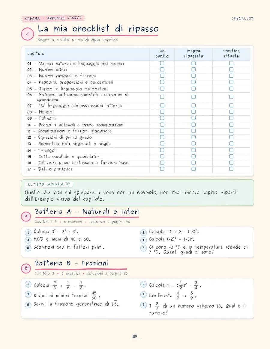 La checklist e gli esercizi misti, pagina 89